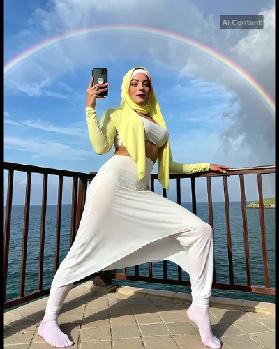 Cover for 'Hijab Shemale Teases Her Beautiful Body And Dick, Takes It In Ass And Cums. Anal Sex, Sexy Hijab (AI Generated)'
