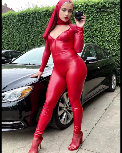 Cover for 'Hijab Arab Shemale Futa In Red Latex With Beautiful Body, Gets Anal Fucked And Cums Hard. (AI Generated)'
